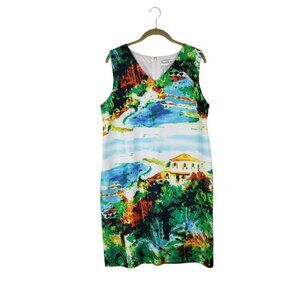NorthStyle Dress Sleeveless V-Neck Sheath Watercolor Island Villa Print Women 16